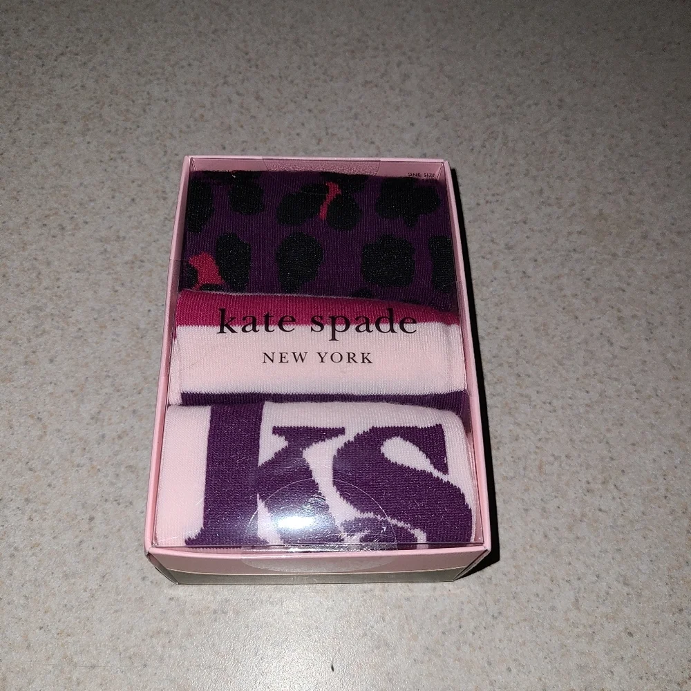 Kate Spade Crew Socks Striped Animal Print Logo 3 Pair - Picture 2 of 8